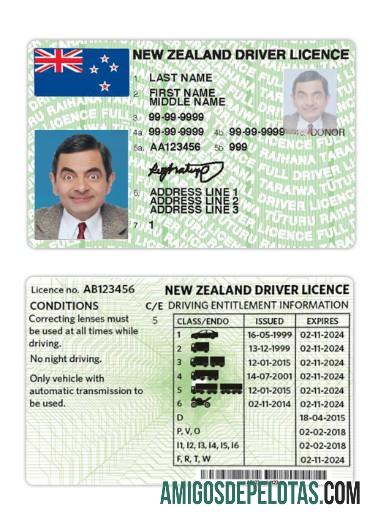 Carteira de motorista da Nova Zelândia versão 3 exemplo real